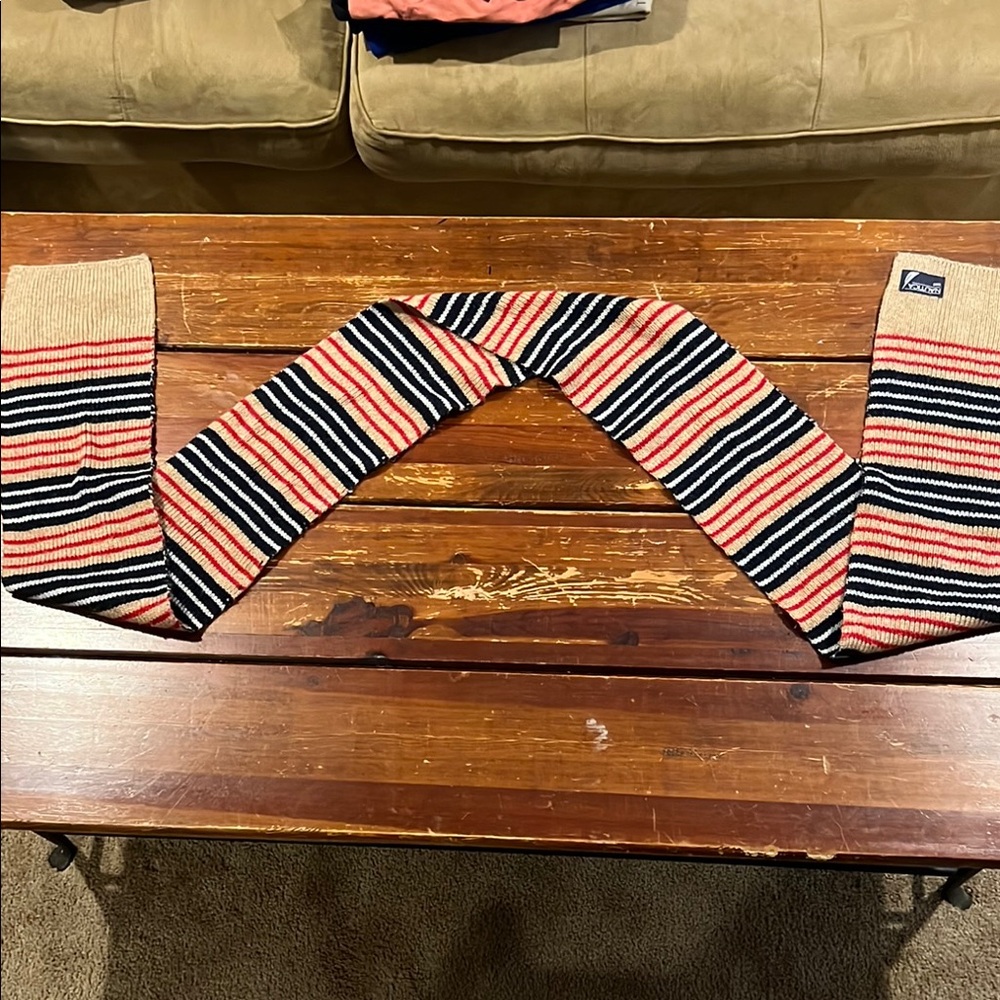 Striped Nautica Knit Scarf in Red, Black, and Tan